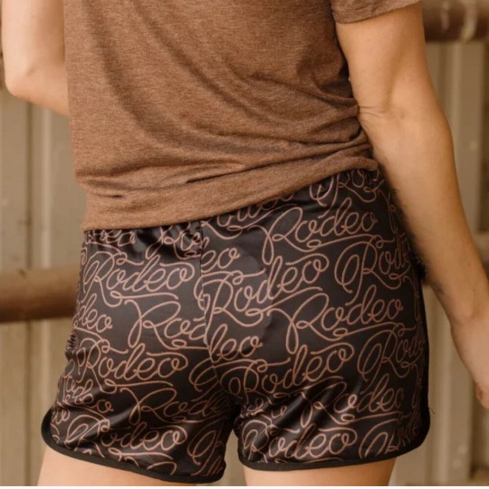 NWT Brown Stylish Women's Shorts with Rope Rodeo Script Design - Picture 2 of 3